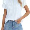 Blooming Jelly Women Dressy Casual Tops Business Work Blouses Summer Shirts Short Sleeve Crew Neck Outfits 2026 (White, Large)