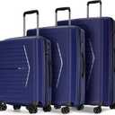 GinzaTravel Luggage 3 Piece Set Suitcase Spinner Hardshell Lightweight TSA Lock, Expandable Luggage Sets with PP Material (Navy Blue)