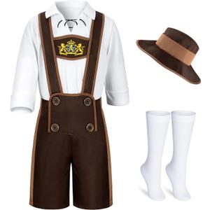 Kids Oktoberfest Costume Boys Lederhosen Beer Festival Bavarian Party Cosplay (Brown, S)