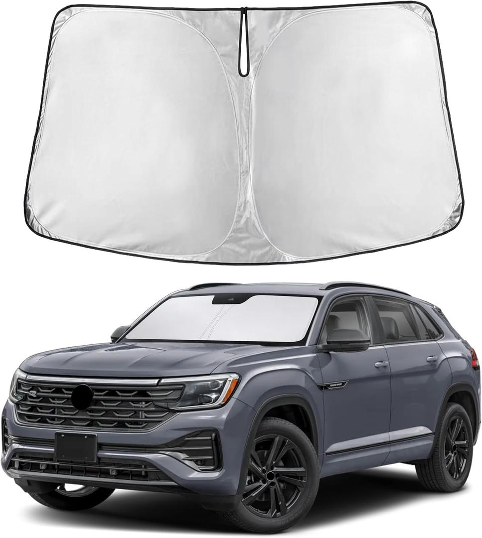 Autovir Windshield Sun Shade Fit for 2018-2024 2025 2026 Volkswagen Atlas Sunshade, Front Car Window Shades Sun Visor, Blocks UV Rays & Heat, Car Accessories