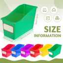 Teling 12 Pcs Plastic Book Bins Bulk for Classroom Interlocking Magazine Holder Organizer Folder Binder Storage Container Box with Name Labels for School Office Home Supply (Rainbow Bright)