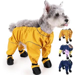 Waterproof Dog Boots Rain Boots with Suspender, Dogs Shoes Paw Protector for Small Medium Puppy, Anti-Slip Doggy Boot Belly Protector, Rain Booties Snow Booties (Large, Yellow f)
