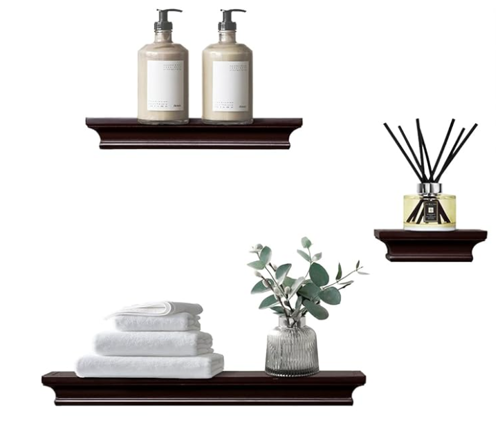 AHDECOR Versatile Black Wall Mounted Floating Shelves, Stylish and Practical Home Decor and Storage in Any Room, Set of 3