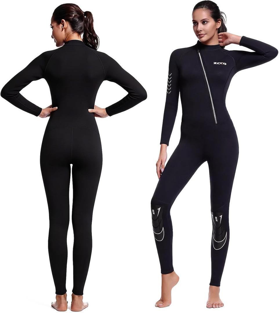 Skyone 1.5MM Neoprene Wet Suits for Men Women, Front Zip Wetsuit Full Body Scuba Suit, One Piece Long Sleeve Diving Suit Warm for Surfing Snorkeling Swimming (Black, M)