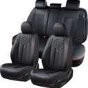 Coverado Car Seat Covers Full Set, 5 Seats Leather Seat Covers for Cars, Waterproof Front and Rear Car Seat Protectors Cushions Universal Fit Most Vehicles (Black)