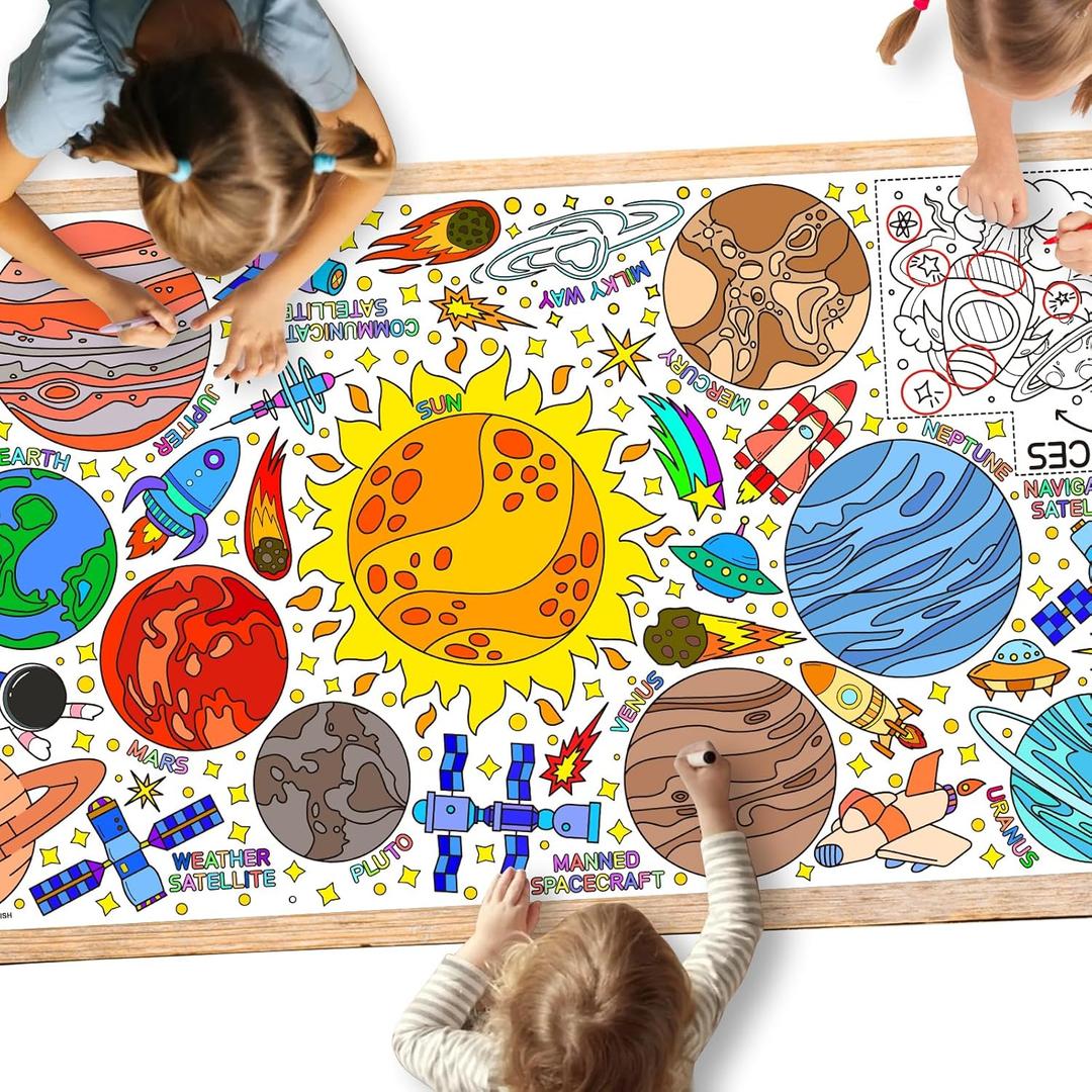 Gatherfun Giant Coloring Poster for Classroom Wall - Versatile 31.5 x 72 Inches Outer Space Activity Poster/Table Cover,School Parties, Outer Space Birthday Party and Special Events Decoration