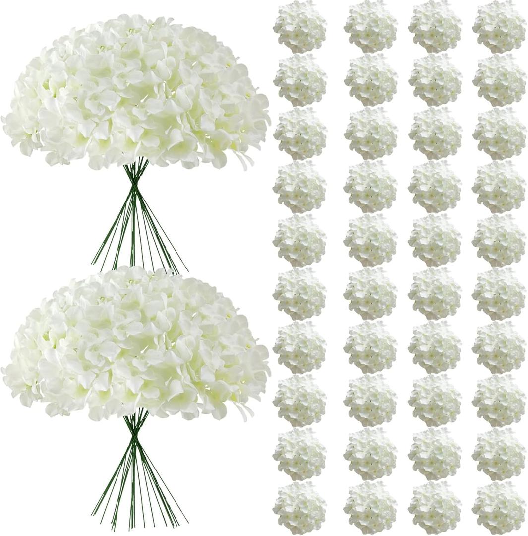 65Pcs White Hydrangea Artificial Flowers BulkRealistic Silk Fake Flowers with StemsFaux Hydrangea Flowers for Wedding Home Decor Centerpieces Living Room Garden Party Baby Shower Decoration