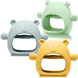 Chumia 1 Pack Teething Toys for Babies 0-6 Months Silicone Hand Teethers Baby Anti Dropping Hand Pacifiers Infant Chew Toys for Sucking Needs(Blue, Yellow, Green)