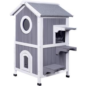 GEGURI Outdoor Cat House Weatherproof, Wooden Two-Story Feral Cat Shelter with Openable Roof, Escape Door, Balcony GEGURI Outdoor Cat House Weatherproof, Wooden Two-Story Feral Cat Shelter with Openable Roof, Escape Door, Balcony