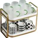 CYEAH 2-Tier Cups Mugs Drying Rack with Removable Drain Tray, Multi-Functional Storage Organizer Shelf, Kitchen Countertop Tray for Water Coffee Glass Cup Bowls Food and Seasoning Jar Holder