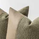 Set of 2 Fluffy Boucle Pillow Covers 18"x18", Moss Green Textured Throw Pillow Covers with Faux Leather Accents, Boho Decorative Pillow Cases for Couch, Bed, or Farmhouse Home Decor