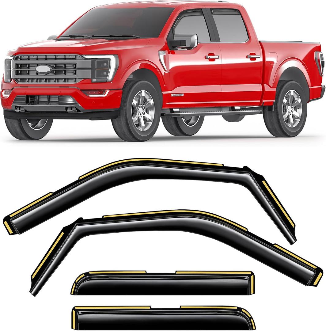 in-Channel Window Rain Guards Fit for Ford F150 2021-2026 SuperCrew Rain Guard Extra Durable Window Deflectors Window Visor Truck Vent Visors Vent Shades Exterior Car Accessories