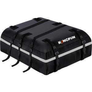 Kingfun Car Rooftop Cargo Carrier Waterproof 20 Cubic Feet Car Roof Bag Fit All Vehicles with/Without Roof Racks, Includes Anti-Slip Mat, 8 Reinforced Straps & 6 Door Hooks, Luggage LocksBlack