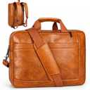 Faux Leather Messenger Bag for Men | 17-17.3 Inch Leather Mens Laptop Bag Leather Briefcasen Convertible Backpack 3 in 1 Computer Handbags Work Bag Shoulder Crossbody Bag Office | Vintage Brown