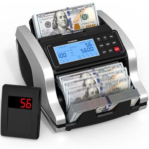 PONNOR Money Counter Machine with Value Count, UV/MG/IR/MT/DD Counterfeit Bill Detection, Dollar Euro Cash Counter with Count/Add/Batch/Auto Modes, External LCD Display