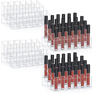 Macarrie 4 Pieces Lipstick Holder Organizer 24 Slot Acrylic Lipstick Makeup Organizer Case Display Stand Storage Box for Lipsticks Lipgloss Brushes Cosmetics