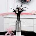 4Pcs Halloween Artificial Faux Flowers Picks Black Feather Branches with Pink Pumpkin Skull Bouquet Arrangements Halloween Indoor Decorations Home Parties Table Decor