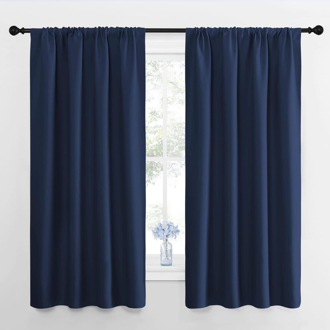NICETOWN Bedroom Curtains Blackout Draperies - All Season Thermal Insulated Solid Rod Pocket Top Blackout Curtains/Drapes for Kid's Room (Navy, 1 Pair, 42 x 63 Inch)