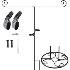 Sunnychicc 2 Pcs Garden Flag Stand with Base Above Ground Metal Yard Flag Pole Holder with One Tiger Clip Two Spring Stoppers for Fall Christmas Holiday Outdoor Decoration(Elegant Style)