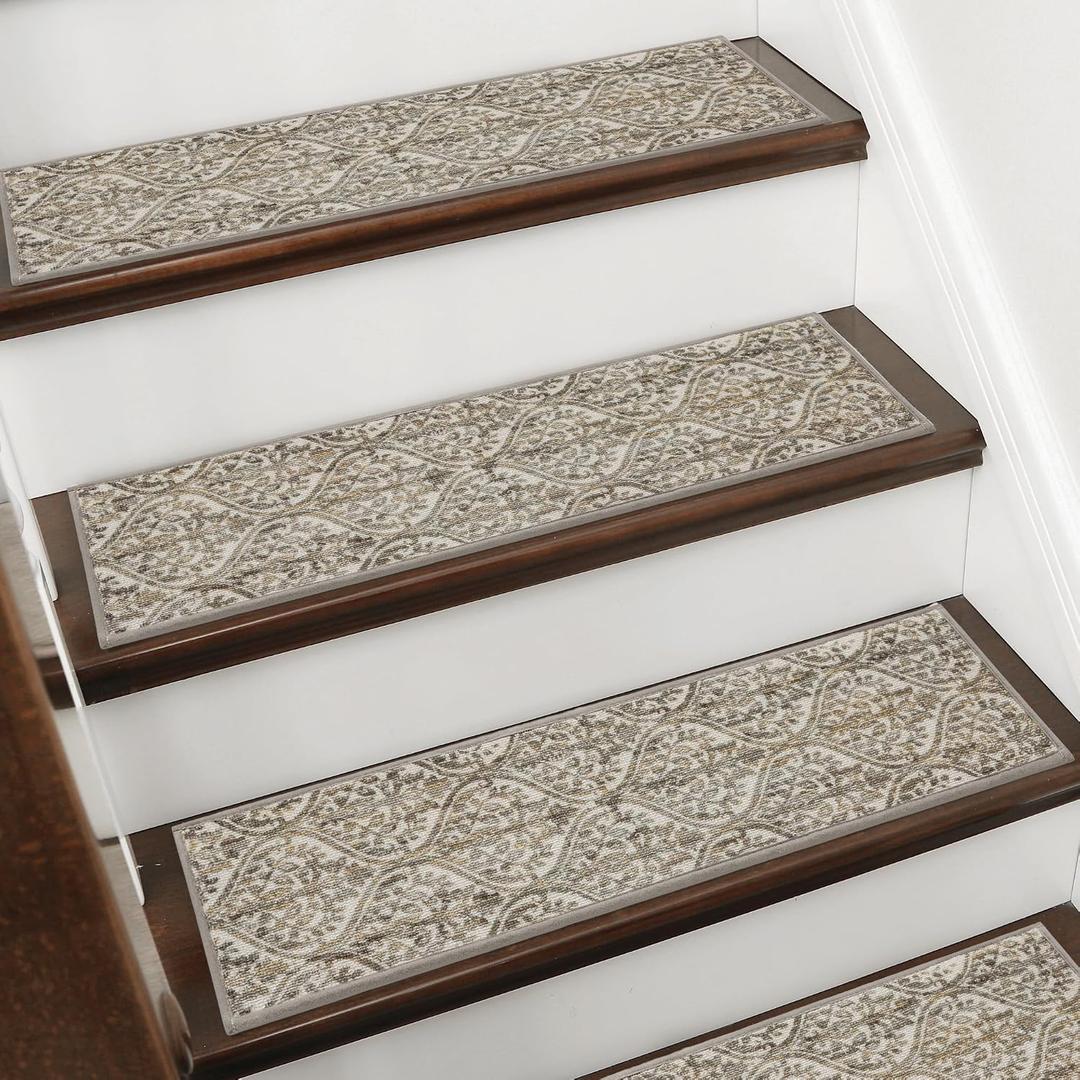 BEQHAUSE Stair Treads for Wooden Steps Non-Slip Machine Washable Carpet Stair Treads 8"X30" Soft Indoor Stair Runner for Kids Elders and Pets, 100% Polyester, TPE Backing, 15pcs, Beige 
