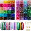 2 Pack More Than 1300PCS Round Glass Beads for Jewelry Making,48 Colors 8mm Crystal Beads for Bracelets Jewelry Making and DIY Crafts, 2 Box Round Beads Suitable for Beginners. (Solid+Printing)