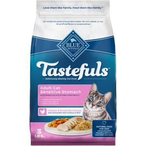 5 x Blue Buffalo Tastefuls Natural Dry Food for Adult Cats, Sensitive Stomach, Chicken & Brown Rice Recipe, 3-lb. Resealable Bag (EXP 11/11/26)
