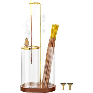 3 in 1 Incense Holder for Sticks Upside Down Anti-Ash Incense Burner with Glass Ash Catcher Backflow Cone Incense Diffuser with Adjustable Threaded Mounting for Mediation Yoga Spa Gifts Home Decor