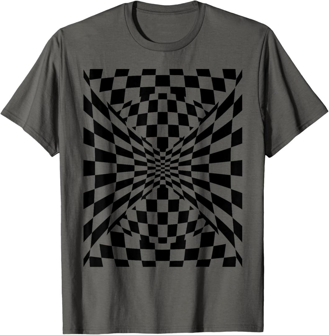 Fun OP ART Checkered Abstract Optical Checkerboard Design T-Shirt, Size: Large