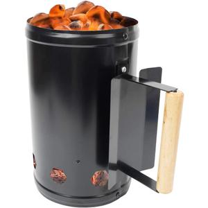Charcoal Chimney Starter for Outdoor Cooking Barbecue BBQ Quick Rapid Fire Briquette Starters Can Black with Wooden Handle