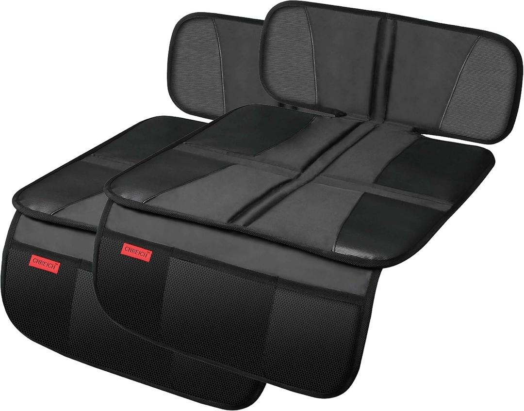 Kaiphy Car Seat Protector - Seat Protection Mat - Thick Padding - Durable, Waterproof Fabric, Leather Reinforced Corners & 3 Pockets for Handy Storage (2 Pack) Black