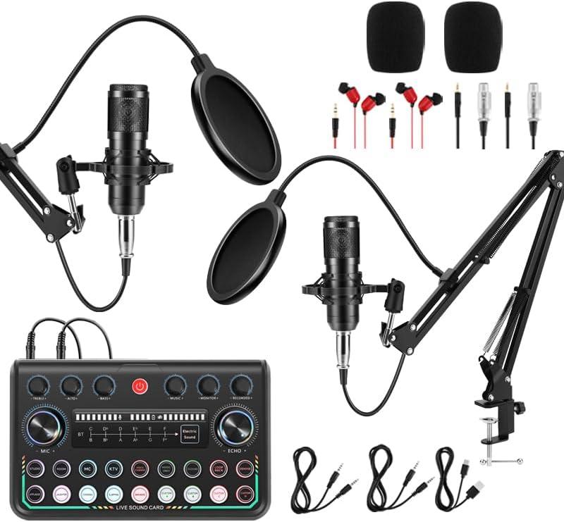 Znclces 2025 Upgraded Podcast Equipment Bundle for 2, Recording Studio Package with Pro Audio Interface(4 Customize SE) and Podcast Microphone for Gamer Podcasting, Recording, Singing, Streaming