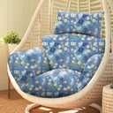 Waterproof Egg Chair Cushion Replacement 47x31.5x4.7 inch Thicken Hanging Egg Swing Chair Cushion Indoor Outdoor Wicker Rattan Hammock Basket Cushion with Headrest Pillow, Blue Peony