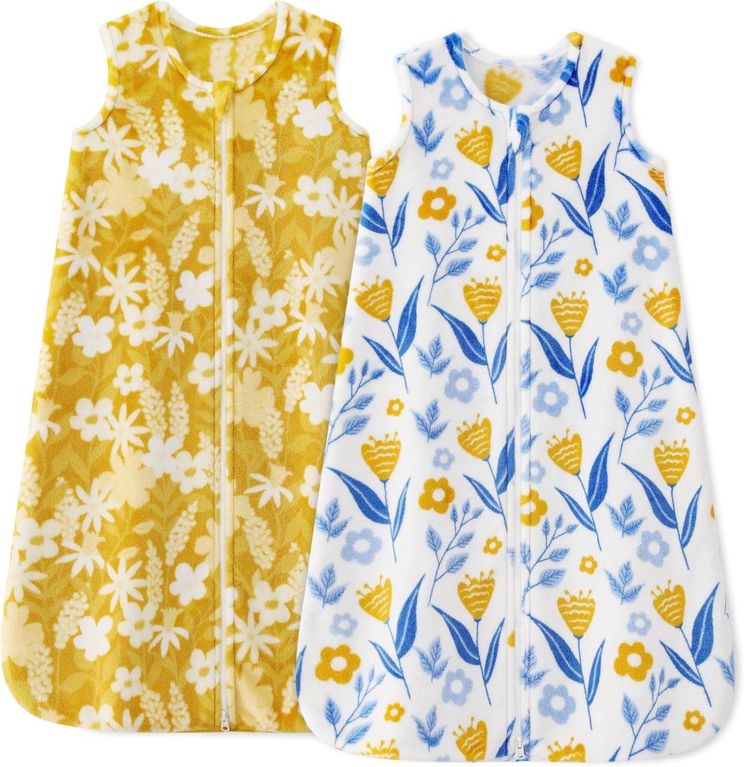Unnivoll Fleece Baby Sleep Sack 18-24 Months 2.0 Tog Baby Wearable Blanket with 2-Way Zipper Warm Sleeping Sack for Toddler Infant - XLarge Yellow & White Flower