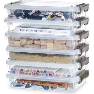 Citylife 6 PCS Clear Plastic Container Clip Box with Latching Lids, Stackable Document Paper Protectors Organizer Container for Office, Home, and School Supplies