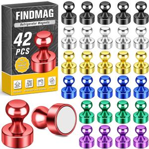 FINDMAG Fridge Magnets, Cute Colorful Locker Magnet, Decorative Whiteboard Magnets for Office, Kitchen, School, Cool Strong Mini Magnet for Metal Decorative, Home Decor, Map, Teacher, Pack of 42