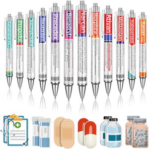24 Pharmacy Pens Gifts Technician Accessories for Nurse with 12 Sticky Notes Accessories for Work Funny Pharmacy Drug Nursing Cna Week Pens Gifts Medical Assistant Pharmacist Bulk