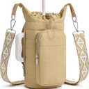 3 pack WOOMADA Water Bottle Holder Bag with Strap, 40/32 oz Crossbody Bag Gym Accessories, Sling Purses for Women(Khaki)