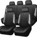 CAR PASS Bling Diamond Leather Car Seat Covers Full Seats Interior Sets, Waterproof Shining Glitter Sparkly Crystal Universal Armrest Fit Automotive Truck SUV Cute Women Girl, Black Silver Rhinestone Blac