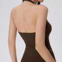 SUUKSESS Halter Tank Top for Women with Built in Bra Cotton Ribbed V Neck Cami (Brown, M)