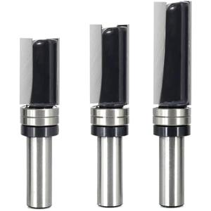 SICWOOD 3PCS Pattern Flush Trim Router Bit 1/2 Shank, 3/4" Dia, Stable Double Bearing Guides, Top Bearing Template Flush Cut Straight Trim Router Bit, for DIY & Woodworking, Height 2", 1-1/2", 1-1/4"