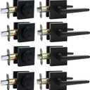 Door Locks For Front Door And Deadbolt Set, Exterior Door Lock Set With Deadbolt, Square Deadbolt Lock And Door Knob Set,Heavy Duty Entry Door Handle With Single Cylinder Deadbolt, (Matte Black 4Pack)