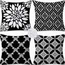 Outdoor Waterproof Throw Pillow Covers 18x18 Set of 4 Black Aesthetic Boho Decorative Cushion Cases for Patio Furniture Garden Porch Bench Couch Sunbrella