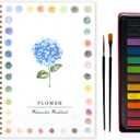 Watercolor workbook, Watercolor Paint Set, 16-Page Spiral-Bound Watercolor Book containing 12 Colors of Paint and 2 paintbrushes (Flower)