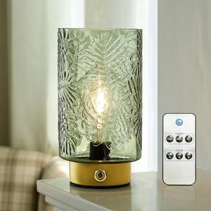 Cordless Lamps Rechargeable Battery Operated lamp, Glass Table Lamp Remote Control-Dimmable Brightness Touch Wireless Bedside Lamp for New Home Gift/Bedroom/Kitchen/Living Room Decor Amber (Green)
