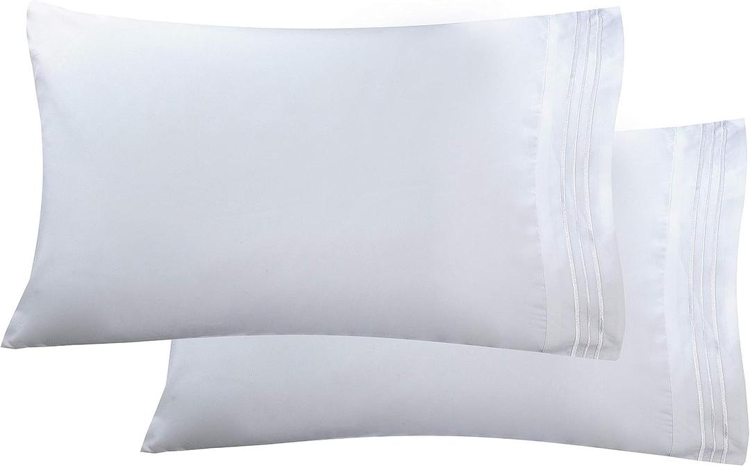 Elegant Comfort Luxury Ultra-Soft 2-Piece Pillowcase Set - 1500 Premium Hotel Quality Microfiber Double Brushed - Wrinkle Resistant, King Size, White