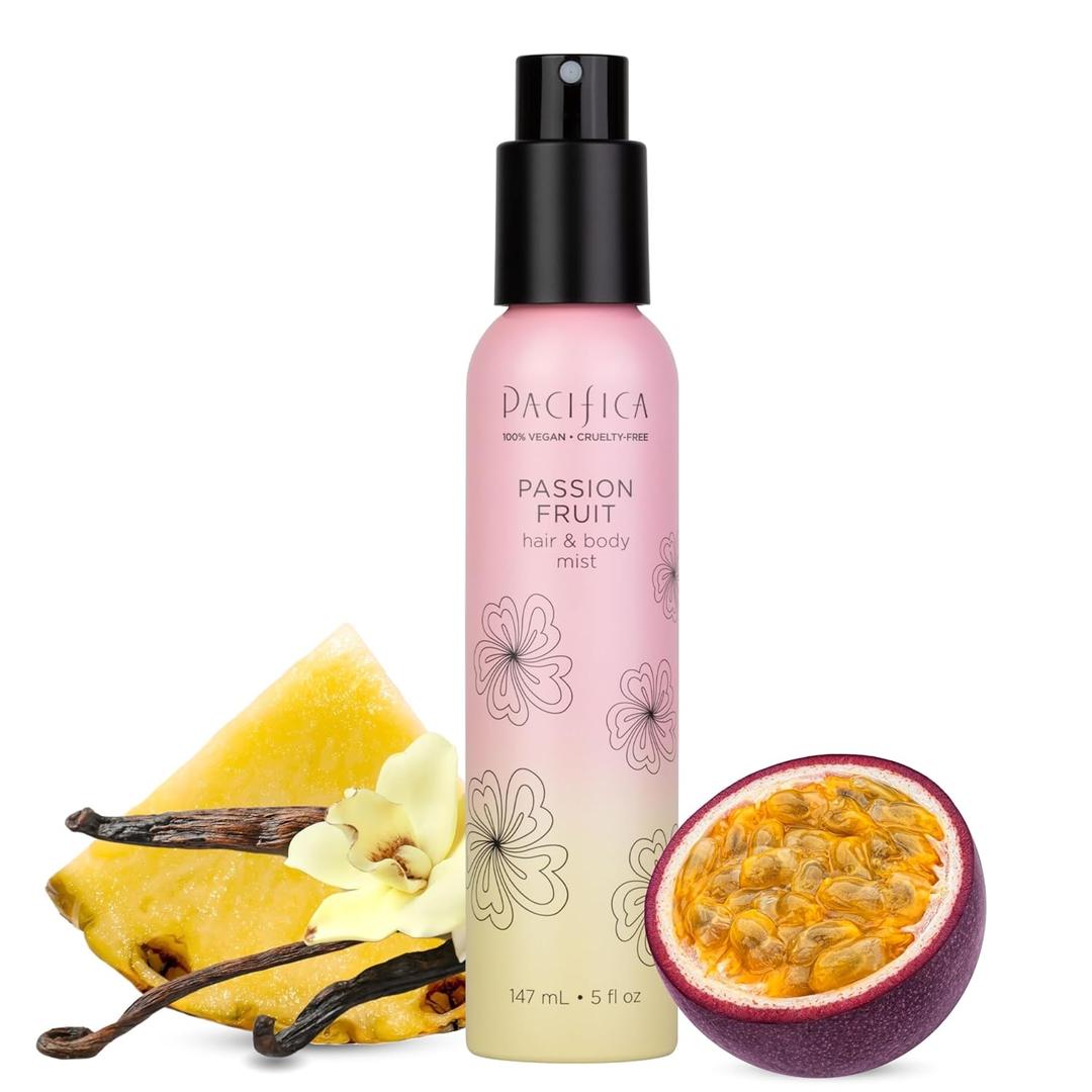 Pacifica Hair Mist Perfume & Full Body Spray for Women - Passion Fruit Body Mist Fragrance w/Pineapple, Orange Blossom, Vanilla, Sandalwood & Bergamot  Alcohol-Free, Vegan & Cruelty-Free, 5 oz (5 Fl Oz (Pack of 1))