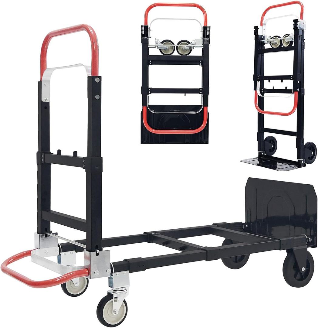 3 in 1 Convertible Hand Truck, Folding Hand Dolly Cart with Retractable Handle, 600LBS Heavy Duty Aluminum Hand Truck Dolly for Luggage, Shopping, Home, Office Moving