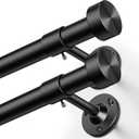 YaFex 2 Pack Heavy Duty Curtain Rods 32-60 Inch, 1 Inch Black Adjustable Curtain Rod for Windows, Short Window Treatment Rods Set with Aluminium Finials, Modern Design