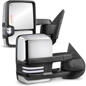 MOSTPLUS Power Heated Towing Mirrors Compatible with 2008-2013 Chevy Silverado Suburban Tahoe GMC Serria Yukon w/Sequential Turn light, Clearance Lamp, White Running Light(Set of 2)-Chrome