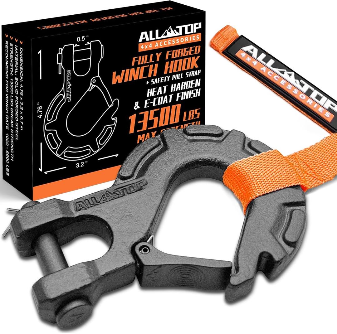 ALL-TOP Forged Steel Winch Hook, 5/16in 6Ton 13500Lbs, Extreme Hook for Winch Cable Ropes, Forged Steel & E-Coated Finish, Rhino Gray (For ATV/UTV)